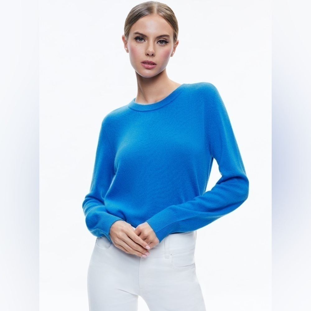 ALICE & OLIVIA Blue Cashmere Ribbed Sweater M